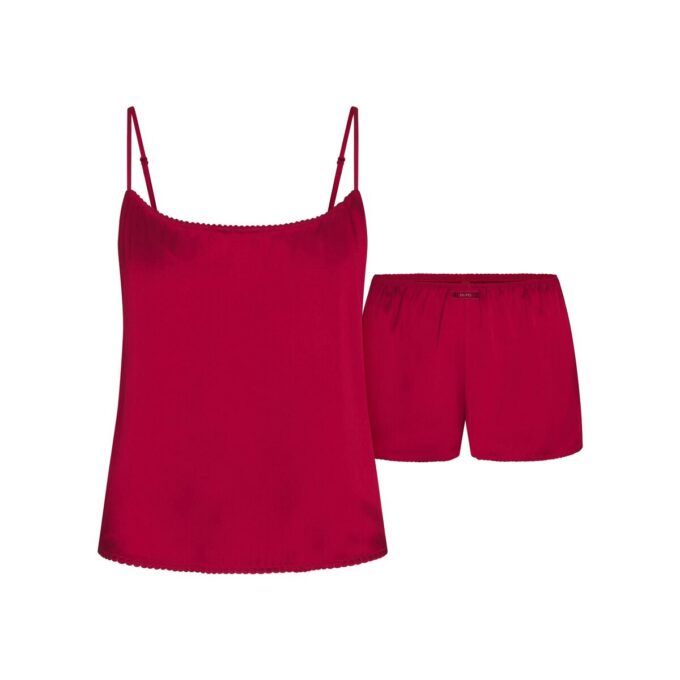 Glänzendes Camisole und kurzes Schlafset aus gewebtem Stoff