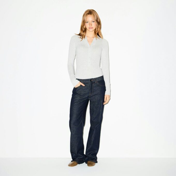 Henley-Body aus Baumwolljersey mit tiefem Ausschnitt