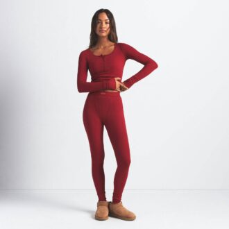 Henley-Hose mit Rundhalsausschnitt und Baumwollrippen