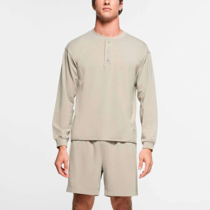 Jersey Lounge Herren Entspannt Henley