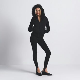 Kapuzenpullover aus Baumwollfleece mit Kunstpelzfutter und Reißverschluss