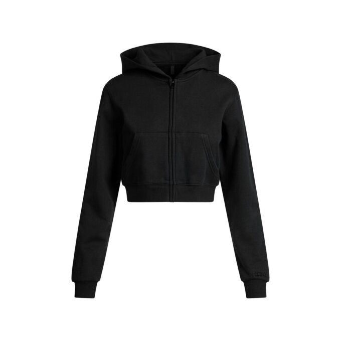 Kurzer Kapuzenpullover aus Baumwollfleece mit Reißverschluss Kurzer Kapuzenpullover aus Baumwollfleece mit Reißverschluss