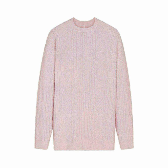 Kuscheliger, leichter Oversize-Zopfstrickpullover mit Rundhalsausschnitt