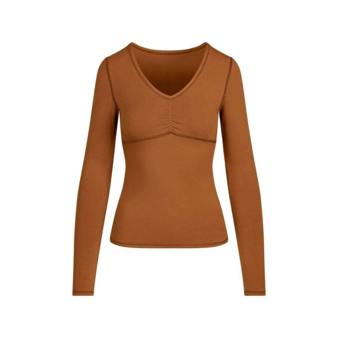 Langarm-Top aus Baumwolljersey mit geraffter Brustpartie Langarm-Top aus Baumwolljersey mit geraffter Brustpartie