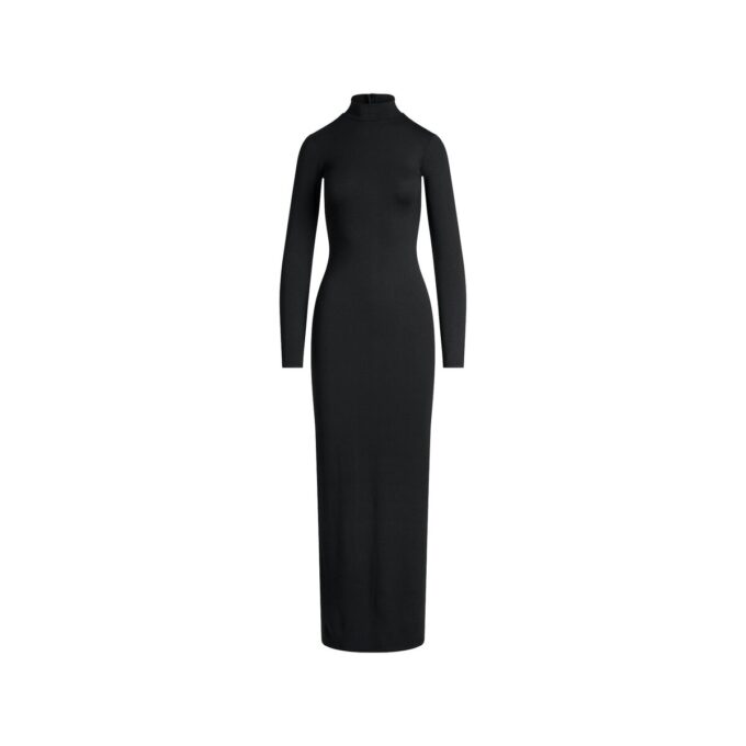 LANGES KLEID MIT ROLLKragen UND GLATTEM LAUFSCHNITT