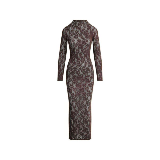 LANGES STRICKKLEID MIT STOCKAUSSCHNITT UND SPITZE LANGES STRICKKLEID MIT STOCKAUSSCHNITT UND SPITZE