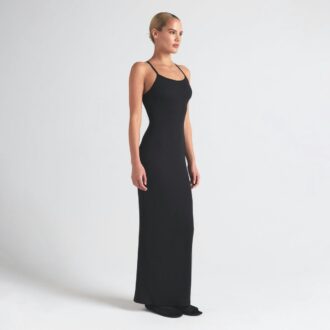 Langes Trägerkleid aus Baumwollripp
