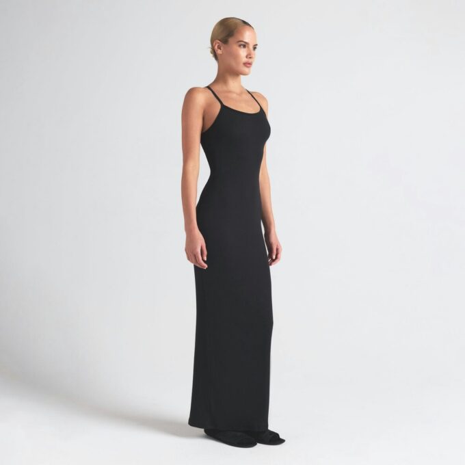 Langes Trägerkleid aus Baumwollripp