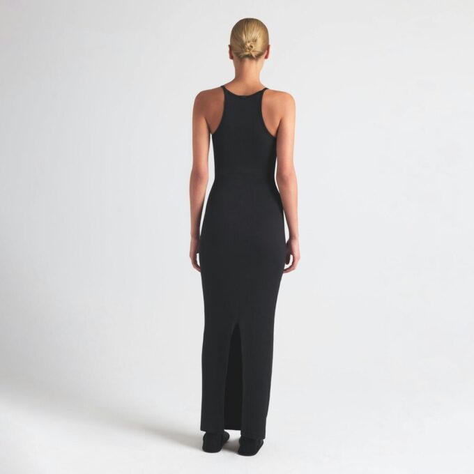 Langes Trägerkleid aus Baumwollripp
