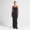 Langes Trägerkleid aus Baumwollripp