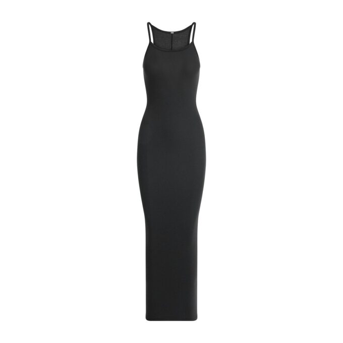Langes Trägerkleid aus Baumwollripp