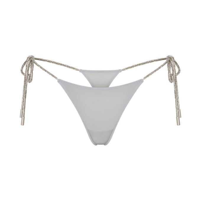 Strassbesetzter Strick-Tanga mit seitlichen Bindebändern Strassbesetzter Strick-Tanga mit seitlichen Bindebändern
