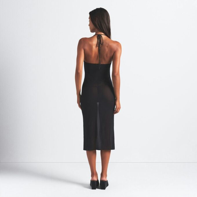 Strassbesetztes Strick-Halter-Midikleid