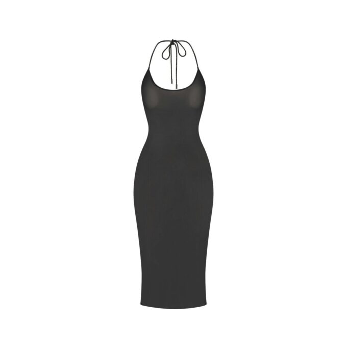 Strassbesetztes Strick-Halter-Midikleid