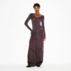 Transparentes Modal-Langarmkleid mit V-Ausschnitt Transparentes Modal-Langarmkleid mit V-Ausschnitt